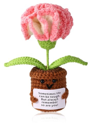 TOYMIS Virkade Nejlikablommor, Handgjorda Stickad Nejlikabukett Positiv Växt Känslomässigt Jubelstöd Krukblommor för Heminredning Presenter Till Mamma Festival Födelsedag (Rosa)