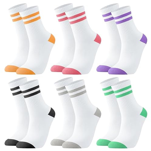 Risipu 6 pares de calcetines de tenis para mujer, 39-42, a rayas, con forro de algodón, para deporte y fitness, uso diario