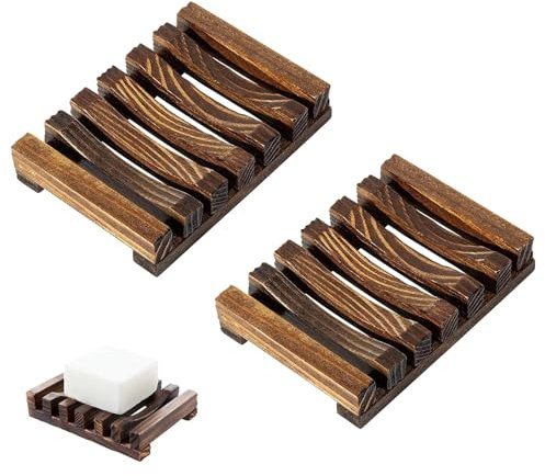 SANTUO 2Pcs Bamboo Soap Dish Hawaii Style Soap Dishes for Bathroom Handmade Wooden Soap Dish for Kitchen Shower Bathroom