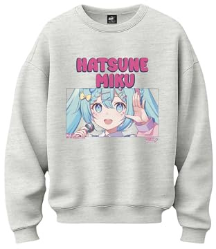 Stone Kids Sweatshirt Femme Hatsune Miku (FR/ES, Alpha/Lettres, XS, Taille Normale, Taille Normale, Gris)