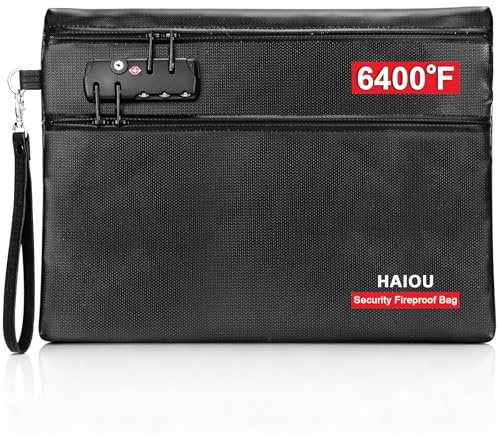 Bolsa de Documentos Resistente al Fuego de 6400°F con Cerradura de Combinación - Bolsa para Dinero Resistente al Calor para Efectivo, Pasaportes, Escrituras, Teléfonos, Bolsa Impermeable Resistente al