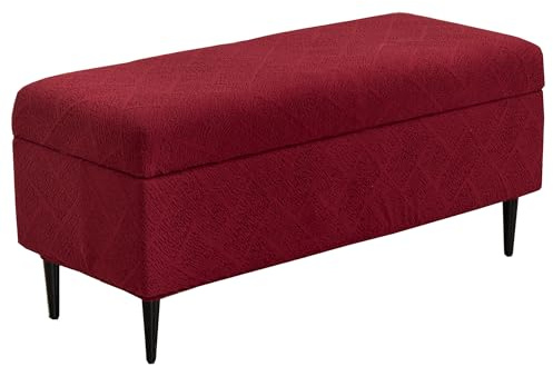CRFATOP Jacquard Ottoman Stool Cover Stretch Folding Storage Footstool Bench Slipcovers Upholstered Foot Chest Chair Covers Washable Entryway Furniture Protector with Elastic Bands,S,Burgundy