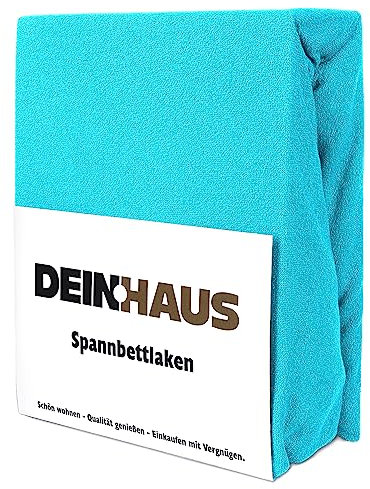 DH DEIN.HAUS Frottee Weiches Spannbetttuch 160 x 200 cm – Baumwolle, mit Gummizug, pflegeleicht, Bettlaken – Farbe: Türkis