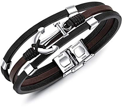 Unendlich U Herren Handgefertigt Echtleder Fashion Armband Männlich Anker Armband Edelstahl Graviert Verschluss(21cm)