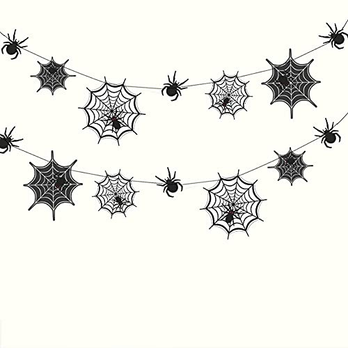 Cheerland Spider Web Banner Garland Black Halloween Decorations Hanging Cobweb Spiderweb Haunted Mansion for Spooky Birthday Horror Home Office Classroom Mantle Fireplace Decor Party Supplies