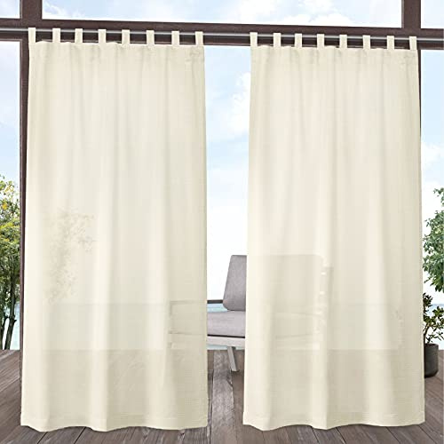 EXCLUSIVE HOME Miami Semi-Sheer Indoor/Outdoor Hook-and-Loop Tab Top Curtain Panel Pair, 54x84, Ivory
