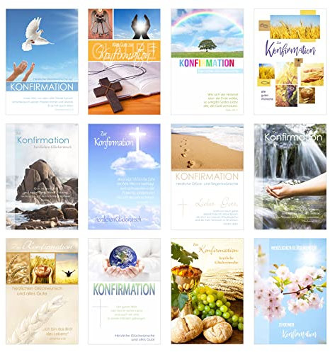 Edition Seidel Set 12 Konfirmationskarten mit Umschlag - Glückwunschkarte zur Konfirmation - Konfirmationskarte - Set Kartenset (Doppelkarten/Klappkarten mit Briefumschlag) (SW02)