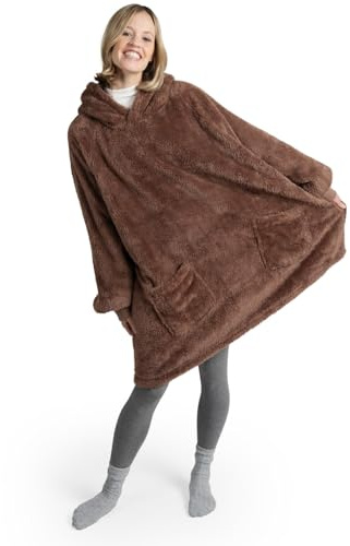 Blumtal Hoodie Decke Damen mit Ärmeln und Kapuze - OEKO-TEX zertifizierter Kuschelpullover Damen - Decke zum Anziehen - Decken Hoodie Damen - Kuschelpullover - Cedar Wood - Braun