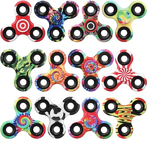 12 Pack Fidget Spinner Bulk für Kind Erwachsene Weihnachtsstrumpf Füller Geschenk, Metall Tri-Spinner Fidget Spielzeug Durable Hand Spinner für Stress Relief, Party Favors Supplies Goodie Bag Stuffers