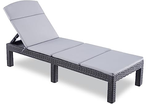BOLLI Bain de Soleil - Chaise Longue Jardin Exterieur - Résine Imitation rotin tressé - Coussin - Dossier réglable - Gris Sparkle (Bain de Soleil (avec Coussin))