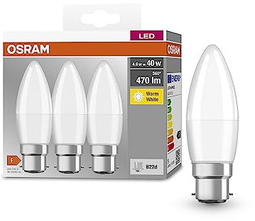 OSRAM Base Classic B 40 FR LED LAMPE avec base B22D, mini-tenues forme, 3 pack, 4,9W, 470 lm, 2700k, lumière blanche chaude, développement de la chaleur inférieure, longue durée de vie
