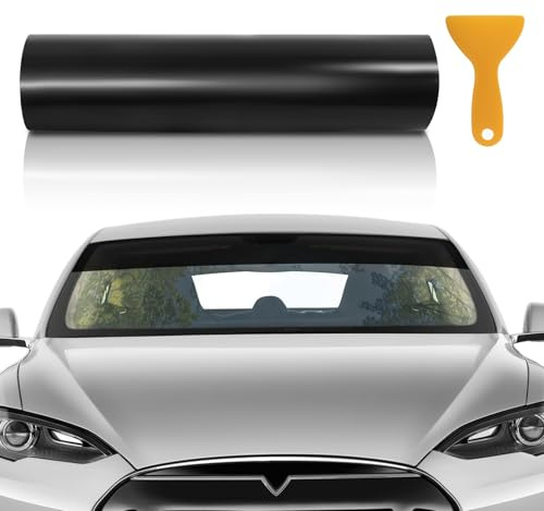 Striscia Parasole per Parabrezza, 140x20 Cm Striscia Parasole per Auto Adesivo Universale per Parabrezza in PVC con Raschietto, Pellicola Oscurante per Finestrini per Auto
