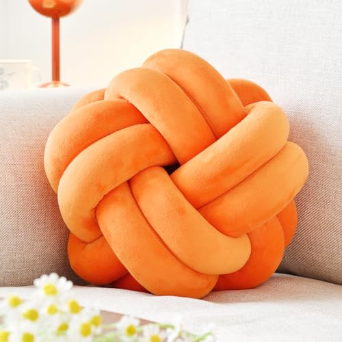 VBGYA Almohada de bola de nudo, cojín decorativo redondo, almohada de felpa suave de color naranja, almohada anudada de felpa suave, cojín decorativo moderno para el hogar