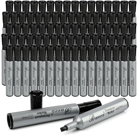 Buecs Permanent Markers, 80 Count Black Permanent Markers, Chisel tip, Waterproof &Fade Resistant, Quick Drying, Office Supplies for School, Office, Home