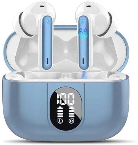 Csasan Auriculares Inalámbricos Bluetooth 5.3 Estéreo Con 4 ENC Cancelación Ruido, 40H Control Táctil, IP7 Impermeable in Ear, Azul