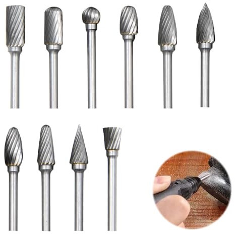 mizikuu Juego de Fresas Rotativas de Carburo de Tungsteno, 10 Piezas Fresas Metal Duro con Vástagos de 1/8 Fresas Giratorias De Tungsteno Para Herramienta Giratoria para Grabado, Pulido de Metales