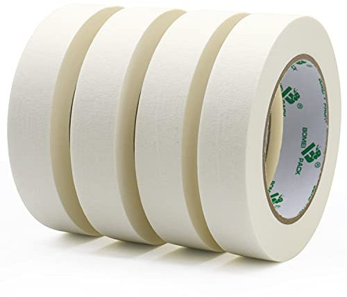PACK BOMEI 4 rollos Cinta de pintor 25 mm x 50 m, cinta blanca de enmascarar, cinta de papel arrugado para pintar, barnizar, renovar.