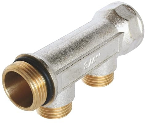 SOMATHERM FOR YOU, Collecteur sanitaire en laiton nickelé, Male-Femelle 20/27, auto-étanche, 2 dérivations plates Male 15/21, idéal pour installations sanitaires et chauffage