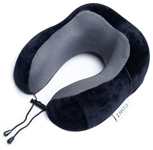 GONI Memory Foam Reisekissen, Orthopädische Nackenstütze, Waschbar, Auto, Flugzeug, Schwarz
