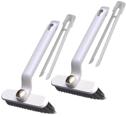 Wobestod 2 Stück Multifunktionale Fugenbürste, 360° Drehbare Spaltreinigungsbürste Fugenreinigungsbürste Hartborsten Eckenreinigungsbürste für Bad Bodenfliesen Wand Küche (Weiß)