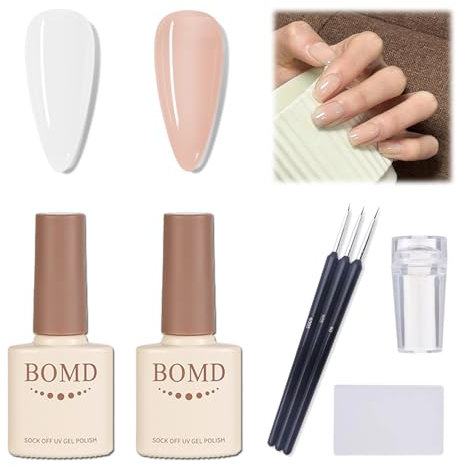 French gel nail art set, including 1 bottle of tip sealer powder, white and pink gel nail polish set, and 3 professional nail art colouring pens.