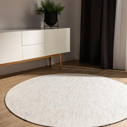 benuta Basic handgewebter Baumwollteppich Ron - Creme 160 cm rund - Handwebteppich aus 100% Baumwolle - rund & im Style: Uni, Minimalistisch, Natural Living - Pflegeleicht für Wohnzimmer Schlafzimmer