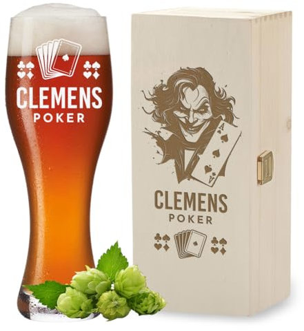 polar-effekt Set regalo da 2 pezzi in vetro da 0,5 l + scatola di legno con incisione – idea regalo per uomini – per compleanno e festa del papà – Bicchiere da birra con nome per birra bianca