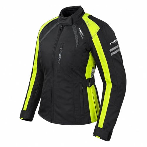ROLEFF RO981 Veste de moto pour femme - Noir/jaune fluo - Imperméable, respirante - Protections de sécurité - Tailles XS à 5XL - Idéale pour le tourisme et le quotidien, Noir/jaune fluo, M