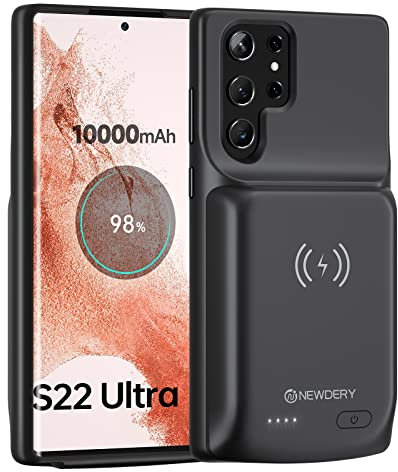NEWDERY Akkuhülle für Samsung Galaxy S22 Ultra 10000 mAh Ladehülle, wiederaufladbar Ladegerät, tragbares Powerbank Backup-Ladegerät für Samsung Galaxy S22 Ultra Schwarz