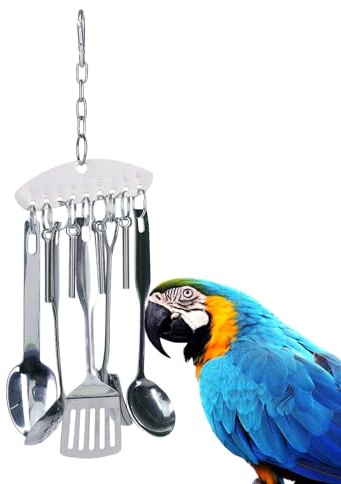 Jouet En Acier Inoxydable Pour Perroquets - Jouet Interactif De Cage Avec Anneau De Cuillère Et Cloche, Conditionneur De Bec | Jouet À Mâcher Pour Oiseaux, Cacatoès, Perruches, Aras, Perroquets | Joue