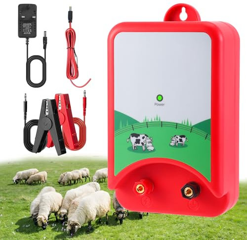 Vehoukli Weidezaungerät 12KV, 2J Weidezaungerät mit Batteriem, 10 Km Reichweite, Wasserdicht Elektrozaungerät von Nutztieren, Haustieren, Geflügel, Hausweide, Gärten