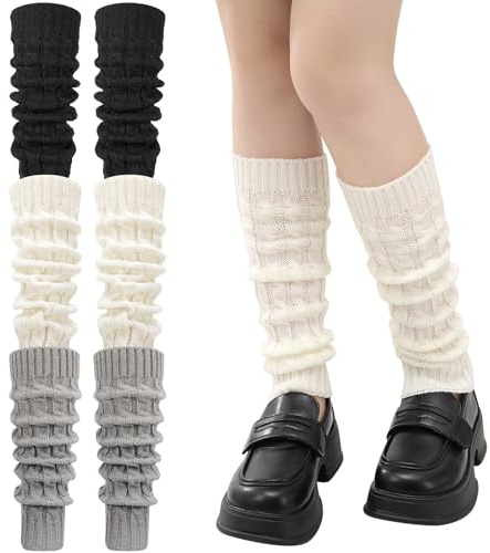 Zuimei 2/3 Pairs Leg Warmers for Women Knit Leg Warmers Crochet Fashion Thermal Knee High Kawaii Boot Topper Socks for Women Girls 80s Y2K Dance Ice Ballet Skating Party Winter (3)