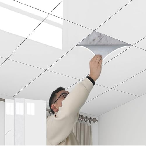 Piastrelle per Soffitti Pannelli Autoadesivi Bianchi per Soffitto 30x61cm, Carta da Parati Decorativa per Soffitto per Pareti in Vinile / Controsoffitto a Popcorn, Confezione da 5, 6, 50 e 100 Pannell