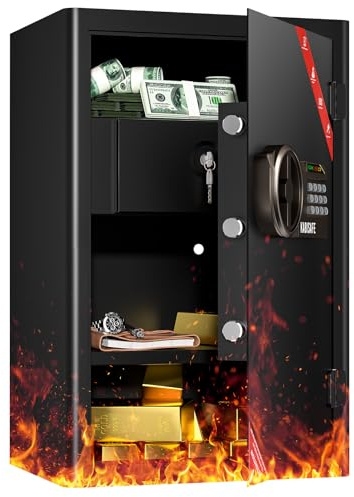 KABISAFE Grande Cassaforte per Casa con Cassetto Resistente al Fuoco, Cassaforte da 70L con Combinazione a Codice, Sistema di Allarme, Cassaforte da Muro per Gioielli, Denaro e Documenti