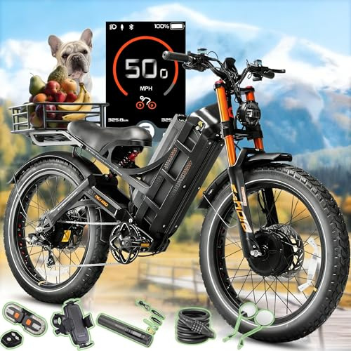 2026 eAhora Romeo Pro 3 Latest-5600W Dual Motor Ebike,60V80AH Ebikes for Adults 50 MPH,250Miles Long Range Ebike,26 Fat Tire Full Suspension Mountain Bike,Off-Road Fastest Electric Bike,Cargo E Bike