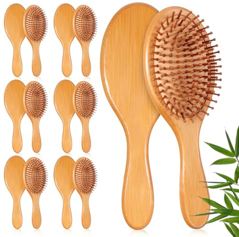 12 Pcs Bamboo Hair Brushes for Women Bulk Natural Wooden Paddle Brush Detangler Hairbrush with Natural Bamboo Bristles for Women, Men, DIY Gift, Coarse, Fine, Wavy