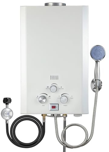 GEARPASS Propane Tankless Water Heater, 4.74 GPM 18L Outdoor Portable Instant Water Heater with Digital Display and Multi-Protection for RV, Camping, Cabins