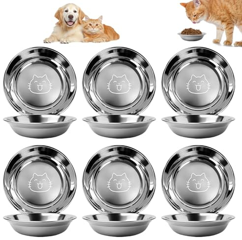 Tmfoy 6 Stück Katzennapf Set aus Edelstahl, Futternapf und Wassernapf für Katzen, 14cm Futternapf Katzenschüssel Katzen Napfset Katzennäpfe Futterschale für Kleine Hunde
