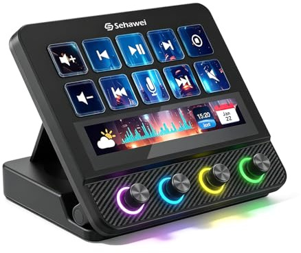 Sehawei Stream Controller Deck,console de mixage, interface de production en direct et de studio, pour créateurs de contenus, streaming et gaming, avec ruban tactile,boutons et touches LCD, (Mac/PC)