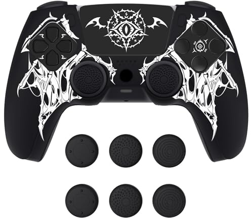 PlayVital Cover Skin per ps5 Controller-Adatto per Base di Ricarica, Custodia Joystick Grip Silicone Case Antiscivolo & 6 Copri Analogici & Adesivi, Accessori per ps5, Sigillo delle Ali Bianco