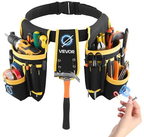 VEVOR Werkzeuggürtel, magnetischer Handwerkergürtel mit 28 Taschen, Werkzeuggürteltasche, Werkzeughalter für Elektriker, Schreiner & Bauarbeiter, Schürzenorganizer, verstellbar von 787-1219 mm