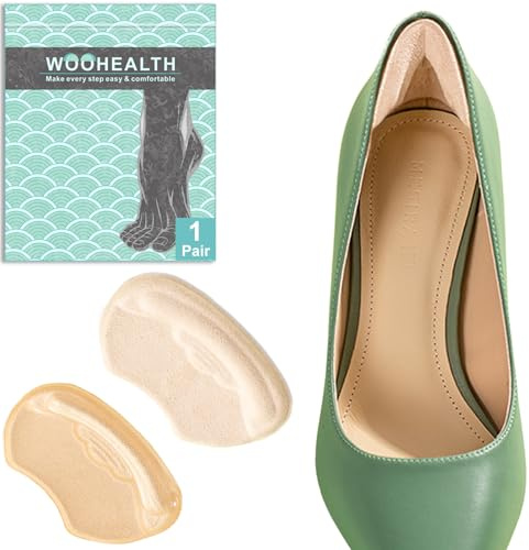 WOOHEALTH Empuñaduras de talón para zapatos de mujer, 1 par de almohadillas de talón para zapatos demasiado grandes, insertos de cojín para zapatos sueltos con autoadhesivo, alivia el dolor de talón y