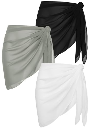 Argstar Women Beach Sarong Bathing Suit Wrap Skirt, Black, White, Grey