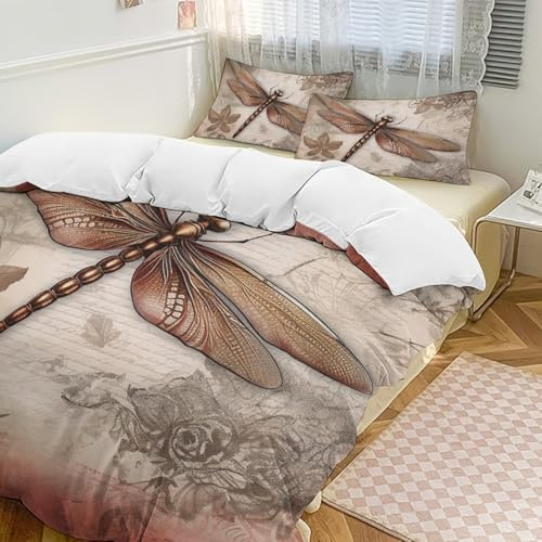 GFLFMXZW Dragonfly Bee Duvet Cover Set 86x70 - 3 Piece Bedding Set for All Season (1 Quilt Cover & 2 Pillow Shams) Soft Double Brushed Comforter Cover, Zipper Closure, No Comforter