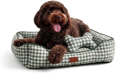 PESK Cama Perros Medianos 67x57x18cm con Hueso de Juguete, Acolchada Relleno de Fibras, Cama Perro Pequeño Lavable, Resistente Mordeduras, Camas Perros Medianos Antideslizante, Dog Bed (Verde Talla M)
