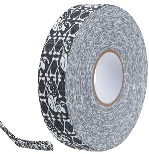 CABODYALS Rouleau de Ruban Adhésif dérapant Noir à Motif Tête de Mort et Os Croisés pour Crosse de Hockey Bâton de Badminton Baseball et Hockey sur Glace (25 m X 24.5mm)