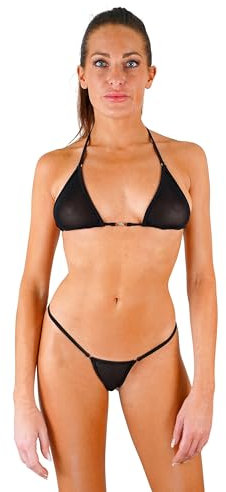 my sexy bikini - Maillot de Bain String Bikini Sexy - Palm Beach Transparent Noir résille (Bas: 36/38 | Haut: 1)