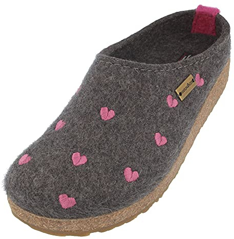 HAFLINGER Grizzly Cuoricini Filzpantoffel Herz Hausschuh Kork (Anthrazit 04), Gr 41