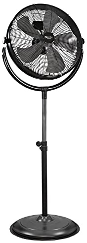 Comfort Zone 20-Inch High-Velocity Industrial Pedestal Fan – Heavy-Duty All-Metal Shop Fan with Aluminum Blades, 3-Speed Slim Profile Stand Fan, 180° Tilt & Adjustable Height for Garage or Warehouse