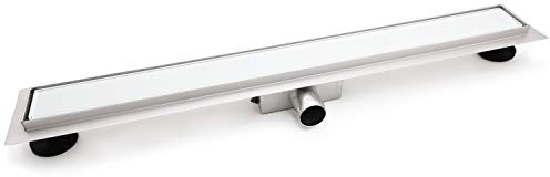 Elbe Canaletta Doccia 80cm in acciaio inossidabile, canalina doccia a pavimento con vetro bianco, Piletta drenaggio per bagno RN-K080F